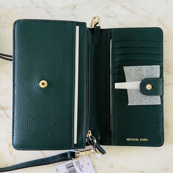 MICHAEL KORS Mott Dark Atlantic Green Leather Phone Crossbody Bag - Picture 6 of 10
